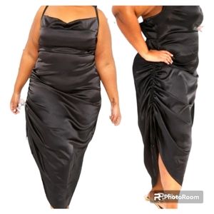Stunning Satin slip cowl neck black dress. Adjustable straps. Size 22/24